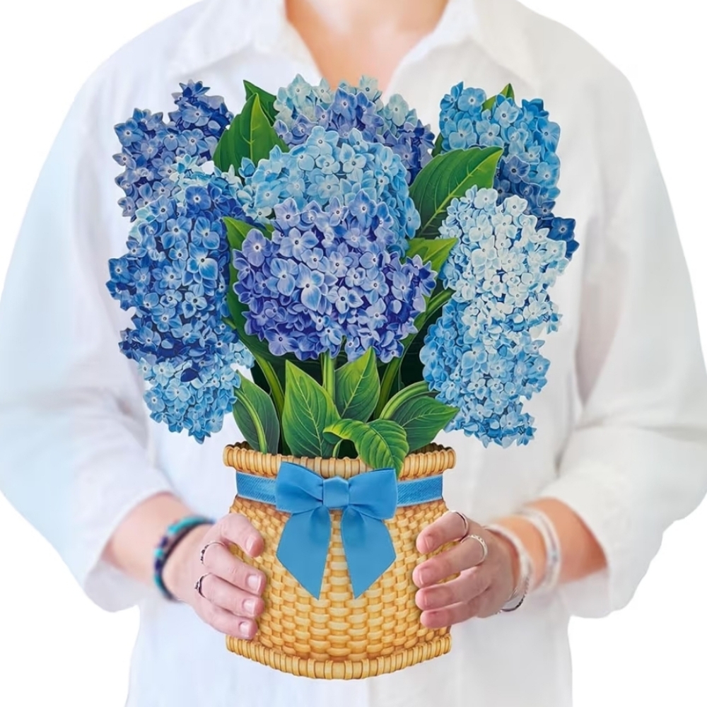 FreshCut Paper Blue Hydrangea 12 inch Pop Up Bouquet 3D Greeting Card New - Picture 2 of 9